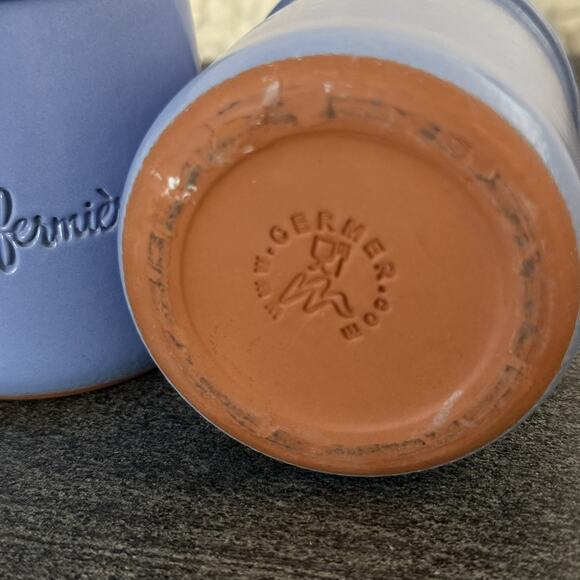 (2) La Fermiere Terra Cotta French Yogurt Pots Cermer - Color Periwinkle Blue - Picture 2 of 4